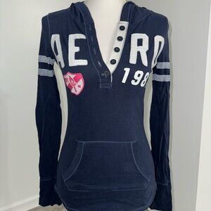 Aeropostale Navy Blue Button Up Hoodie Henley Top Small Varsity Y2K